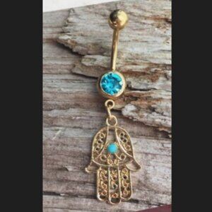 NWOT - Gold Plated Hamsa Belly Button Navel Ring